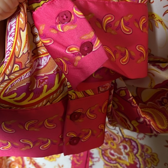 Rachel Zoe Large Blouse Button Top Pink Yellow Boho Retro Shirt Long Sleeve - Picture 4 of 8